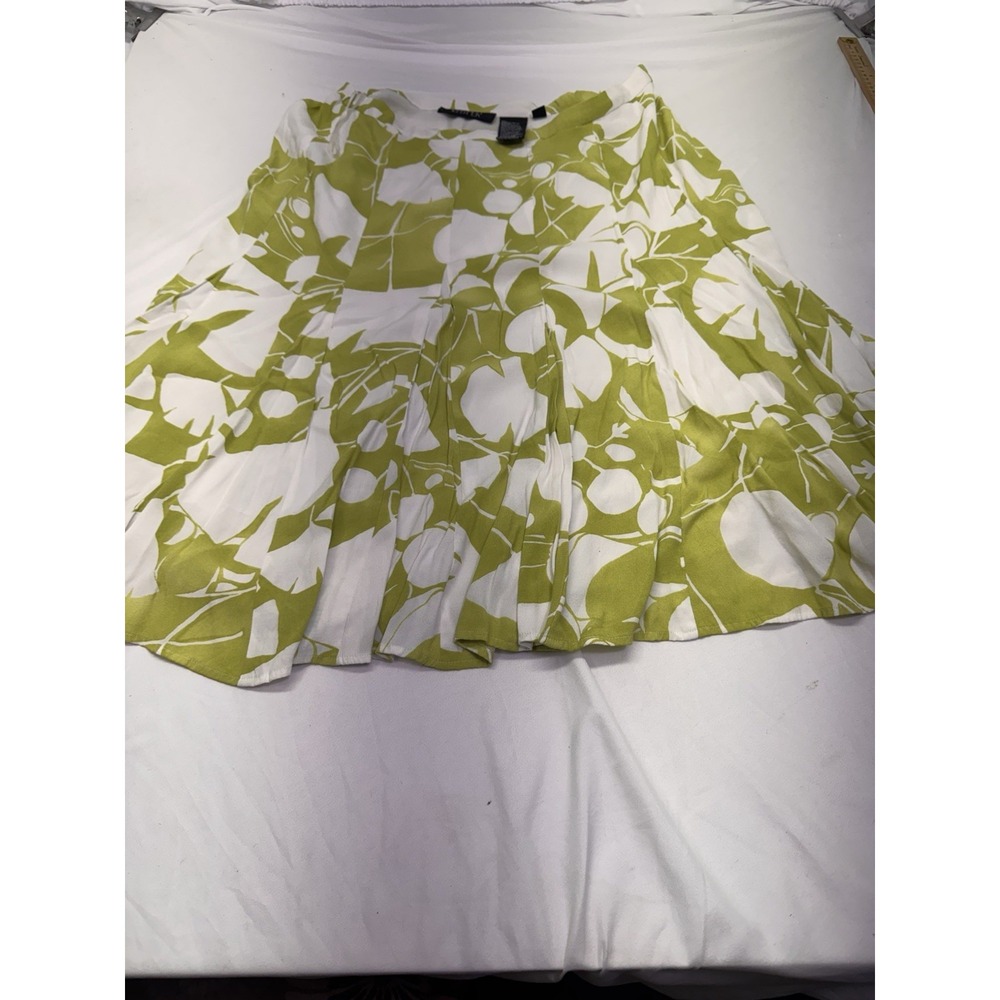 Kasper Midi Skirt Womens Size 16 Green White Floral Flowy Bohemian Tropical Ruff